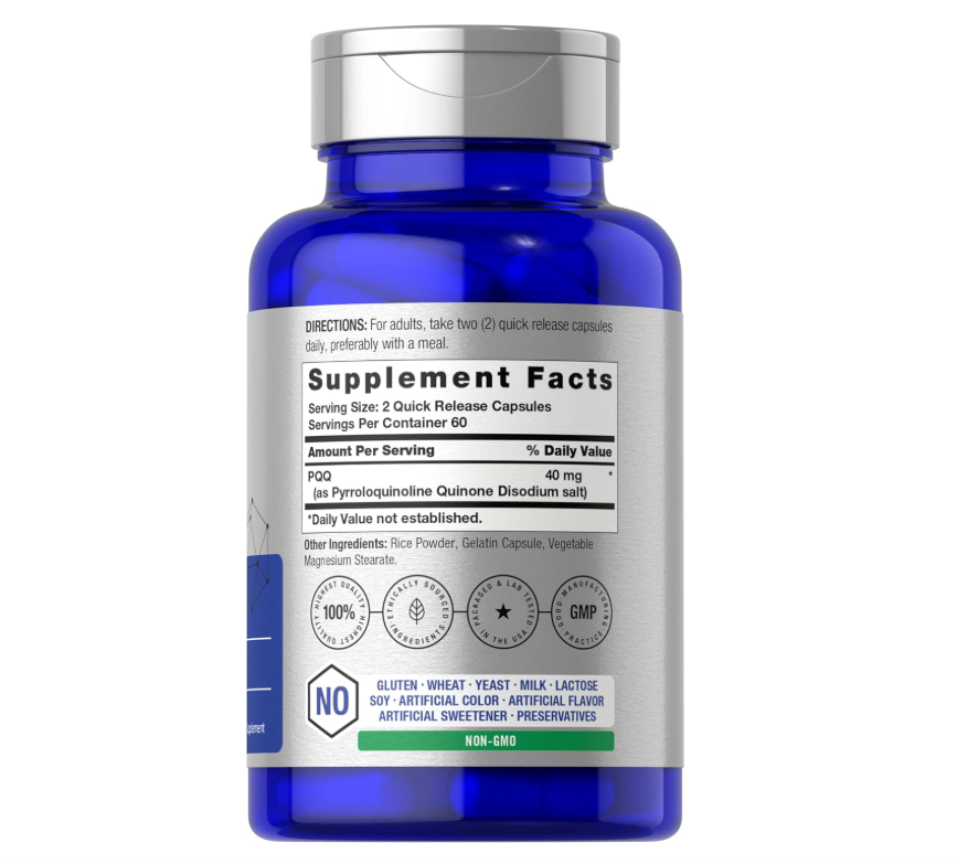 PQQ Horbäach 40 mg | 120 Cápsulas | Máxima fuerza | Suplemento sin OMG y sin Gluten | Sal disódica de pirroloquinolina quinona