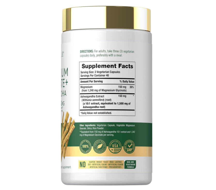 Glicinato de Magnesio con Ashwagandha Carlyle | 2,740 mg | 120 cápsulas