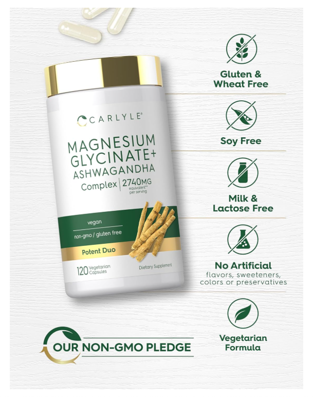 Glicinato de Magnesio con Ashwagandha Carlyle | 2,740 mg | 120 cápsulas