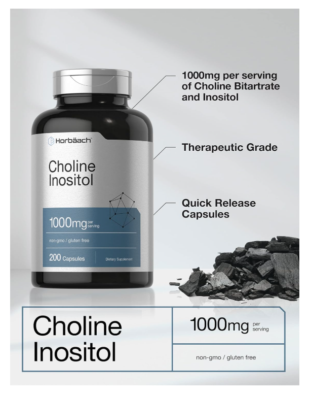 Colina Inositol Horbaach | 1000mg | 200 Cápsulas | Sin OMG, Sin gluten