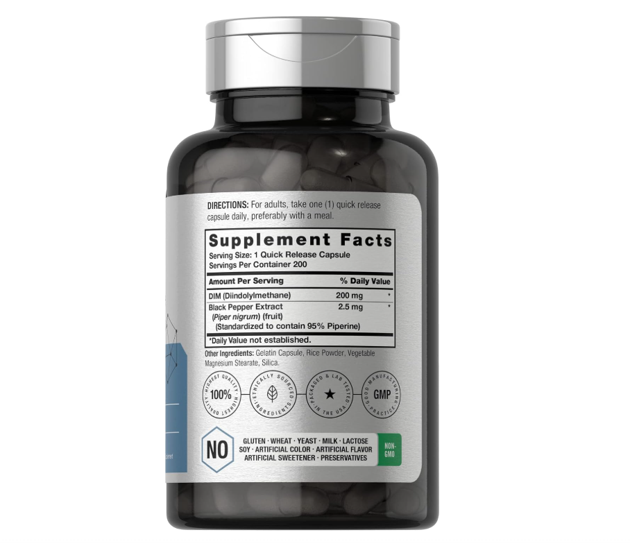 DIM Horbäach | 200mg | 200 Cápsulas | Con extracto de pimienta negra | Sin OMG, Sin gluten