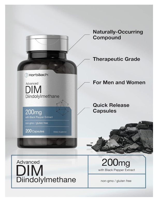 DIM Horbäach | 200mg | 200 Cápsulas | Con extracto de pimienta negra | Sin OMG, Sin gluten