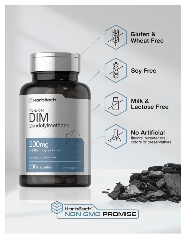 DIM Horbäach | 200mg | 200 Cápsulas | Con extracto de pimienta negra | Sin OMG, Sin gluten