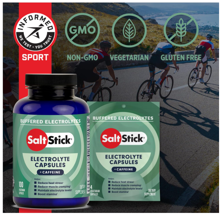 SaltStick Electrolitos con cafeína | Cápsulas de Sal, Alivio de Calambres, Recuperación Deportiva