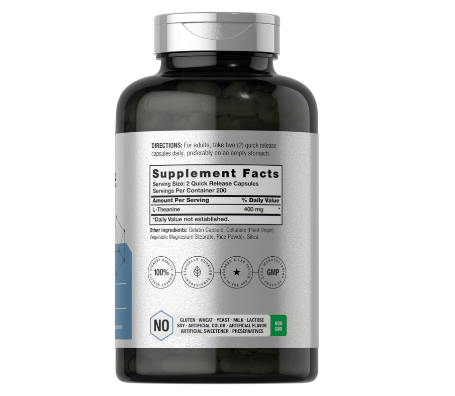 L-teanina 400 mg Horbäach | 400 Cápsulas | Sin OMG y Sin Gluten