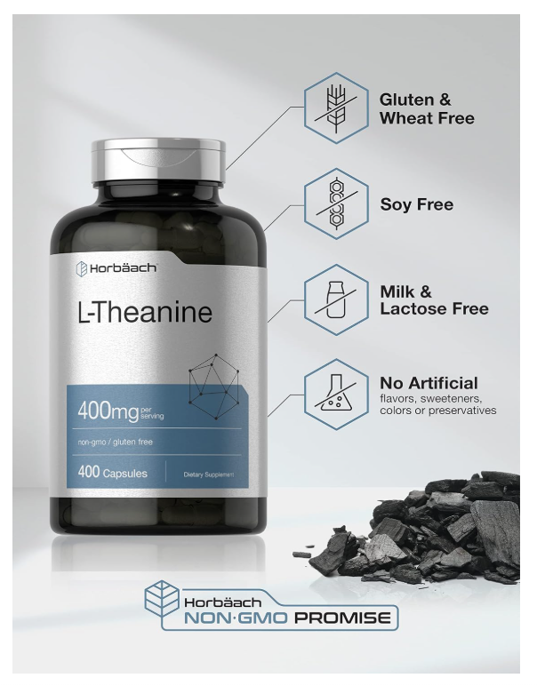 L-teanina 400 mg Horbäach | 400 Cápsulas | Sin OMG y Sin Gluten