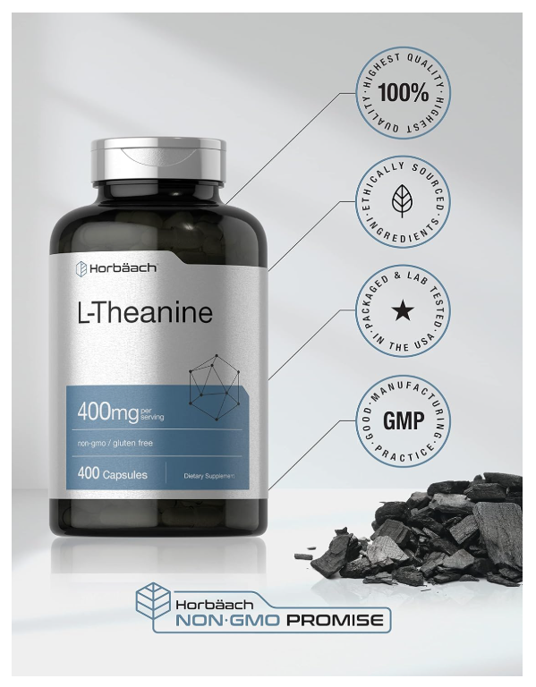 L-teanina 400 mg Horbäach | 400 Cápsulas | Sin OMG y Sin Gluten