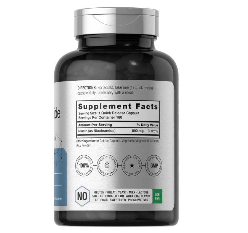 Nicotinamida 500mg Horbäach | 180 Cápsulas | Sin OMG y Sin Gluten