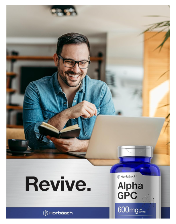 Alpha GPC 600mg Horbäach  | 120 Cápsulas | Sin OMG y Sin Gluten | Apoya la Memoria, La Concentración y La Claridad