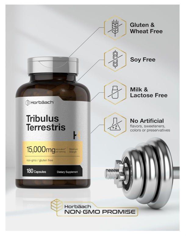 Tribulus Terrestris Horbäach  | 180 Cápsulas | Fuerza máxima | Sin OMG, Sin Gluten