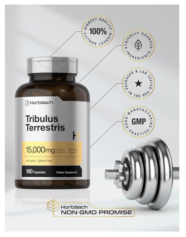 Tribulus Terrestris Horbäach  | 180 Cápsulas | Fuerza máxima | Sin OMG, Sin Gluten