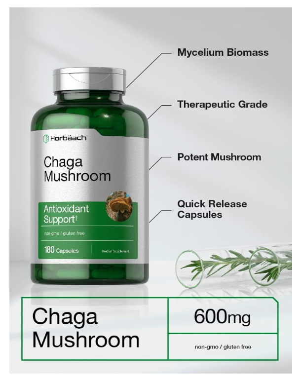 Hongos Chaga Horbäach  | 180 Cápsulas | Sin OMG y Sin Gluten