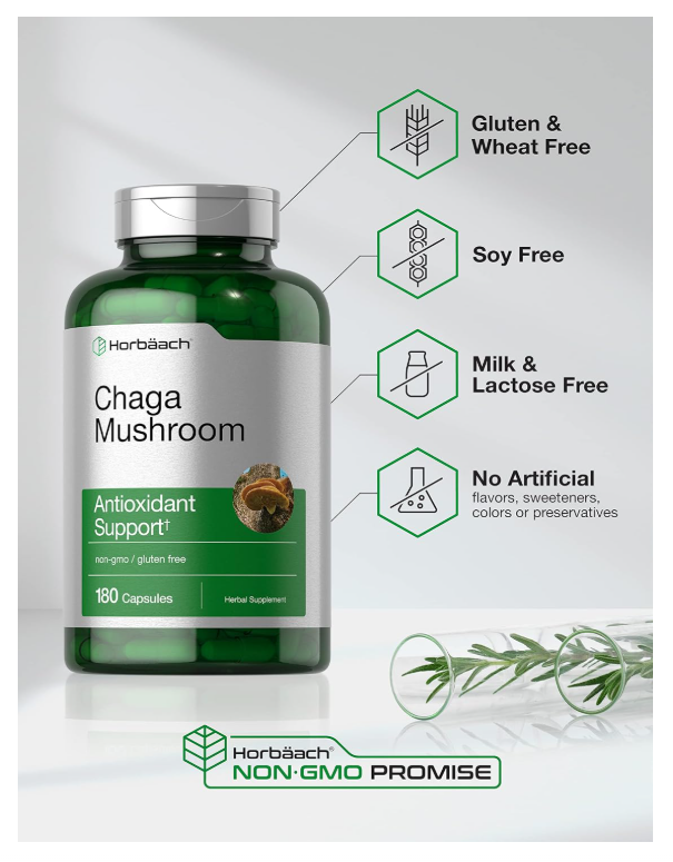 Hongos Chaga Horbäach  | 180 Cápsulas | Sin OMG y Sin Gluten