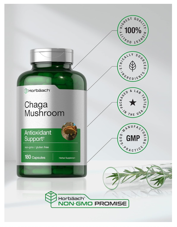 Hongos Chaga Horbäach  | 180 Cápsulas | Sin OMG y Sin Gluten