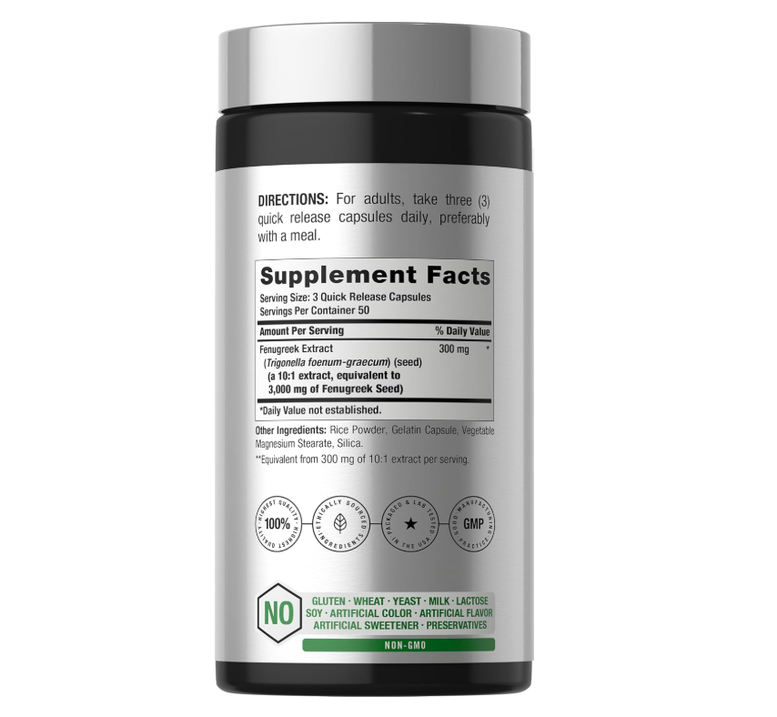 Fenogreco 3000 mg Horbäach | 150 Cápsulas | Sin OMG y Sin Gluten