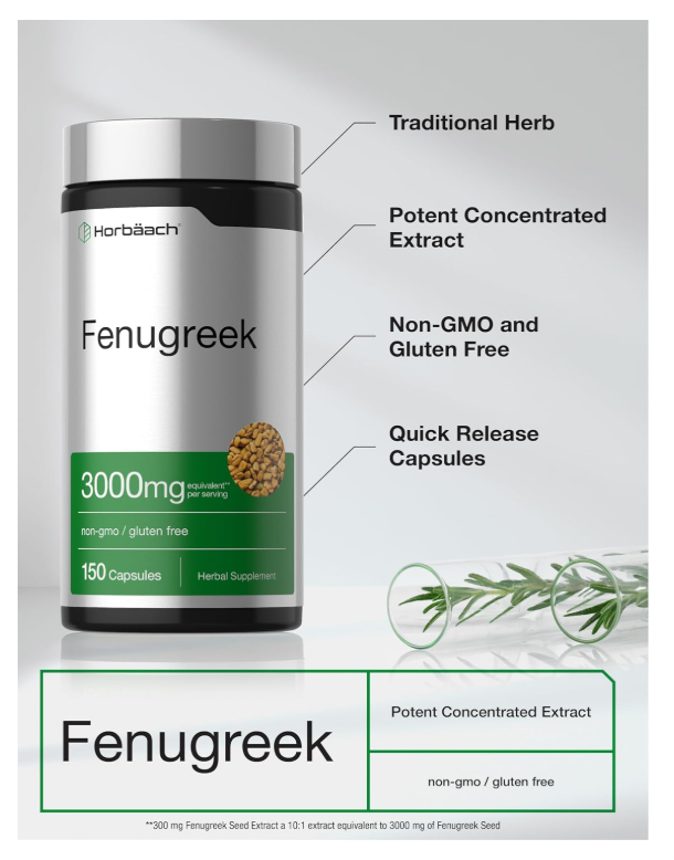 Fenogreco 3000 mg Horbäach | 150 Cápsulas | Sin OMG y Sin Gluten