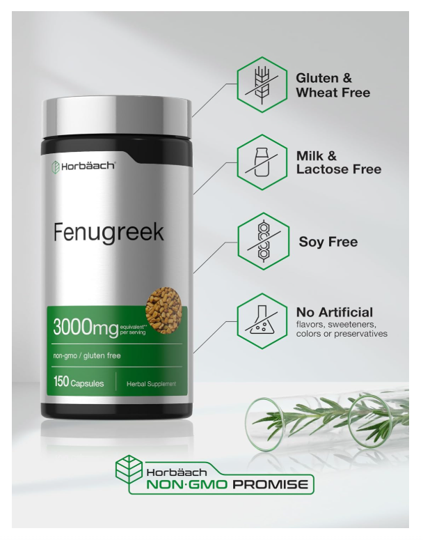 Fenogreco 3000 mg Horbäach | 150 Cápsulas | Sin OMG y Sin Gluten