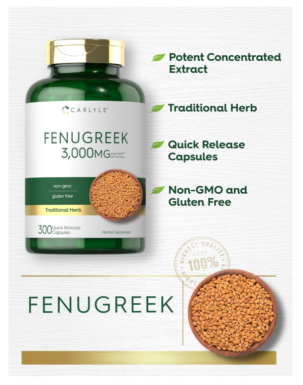 Fenogreco Carlyle | 300 Cápsulas | Sin OMG y Sin Gluten