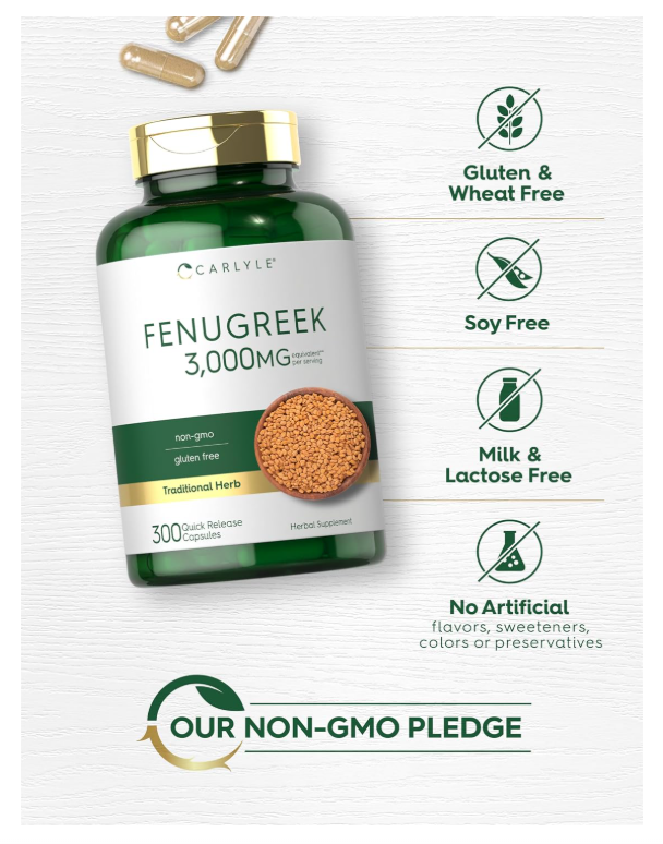 Fenogreco Carlyle | 300 Cápsulas | Sin OMG y Sin Gluten