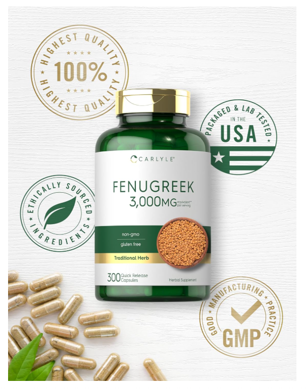Fenogreco Carlyle | 300 Cápsulas | Sin OMG y Sin Gluten