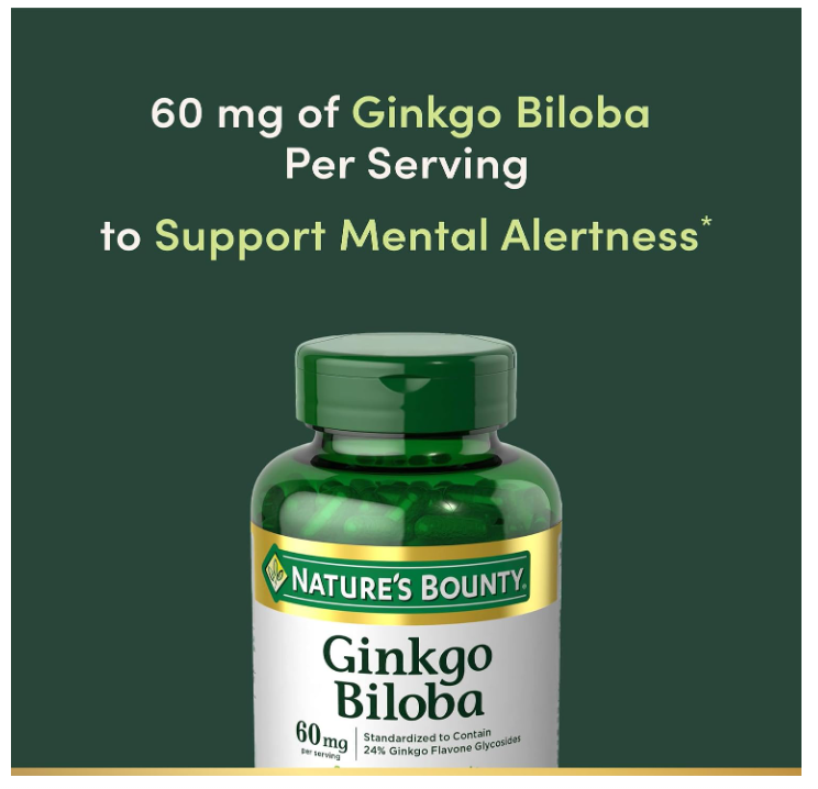 Ginkgo Biloba Nature's Bounty | 60 mg | 200 Cápsulas