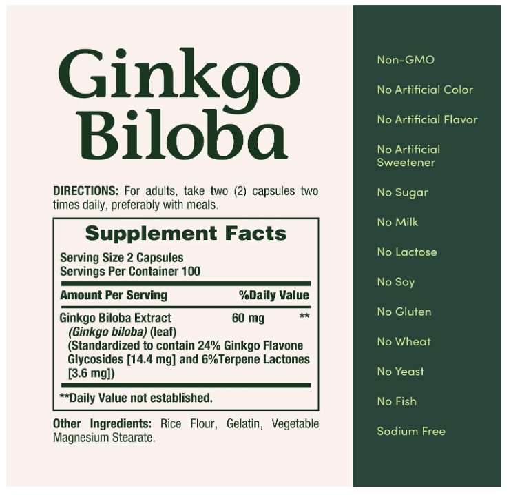 Ginkgo Biloba Nature's Bounty | 60 mg | 200 Cápsulas