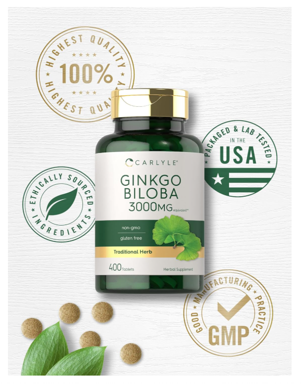 Ginkgo Biloba Carlyle  | 3000mg | 400 Tabletas | Sin OMG, Sin Gluten