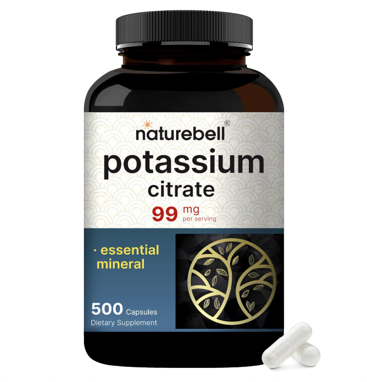 Citrato de potasio NatureBell | 99 mg | 500 Cápsulas | Sin OMG, Sin Gluten