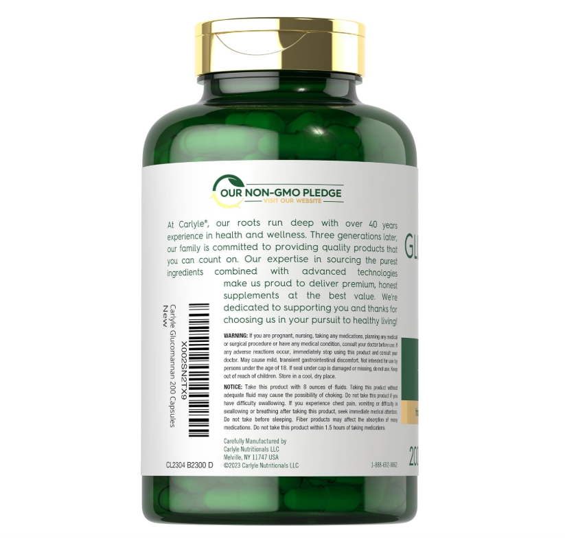 Glucomanano 2400mg Carlyle | 200 Cápsulas | Sin OMG, Sin Gluten