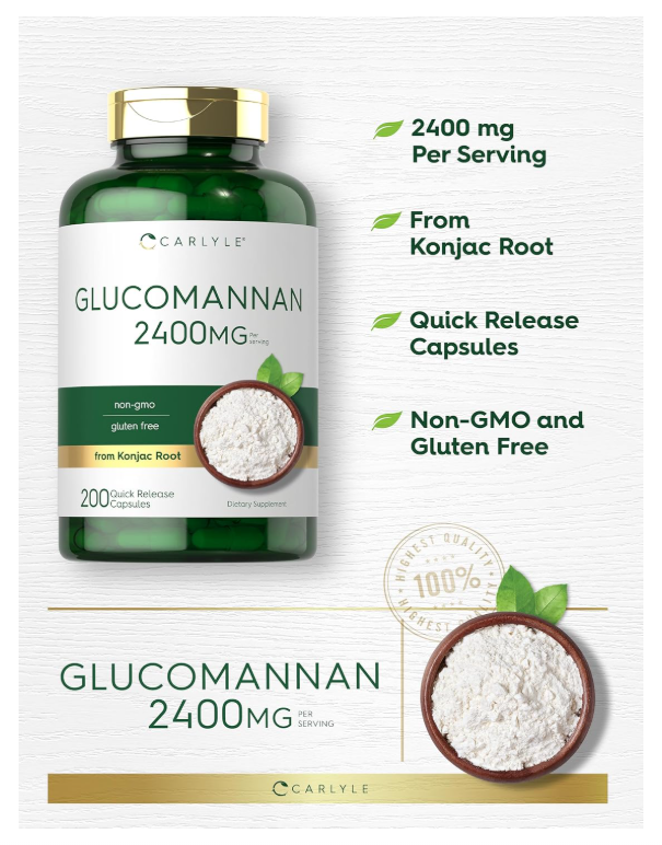 Glucomanano 2400mg Carlyle | 200 Cápsulas | Sin OMG, Sin Gluten