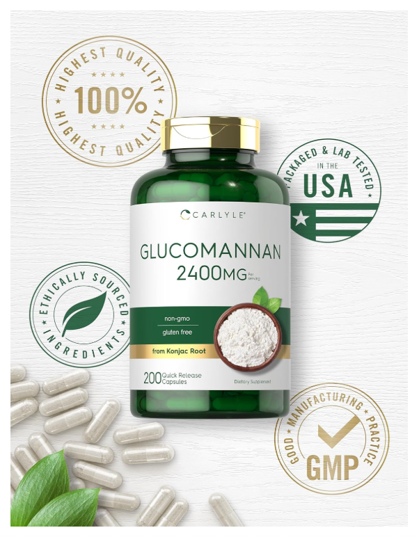 Glucomanano 2400mg Carlyle | 200 Cápsulas | Sin OMG, Sin Gluten