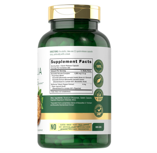 Boswellia Serrata Carlyle | 250 Cápsulas | Complejo con Pimienta Negra | Sin OMG, Sin gluten