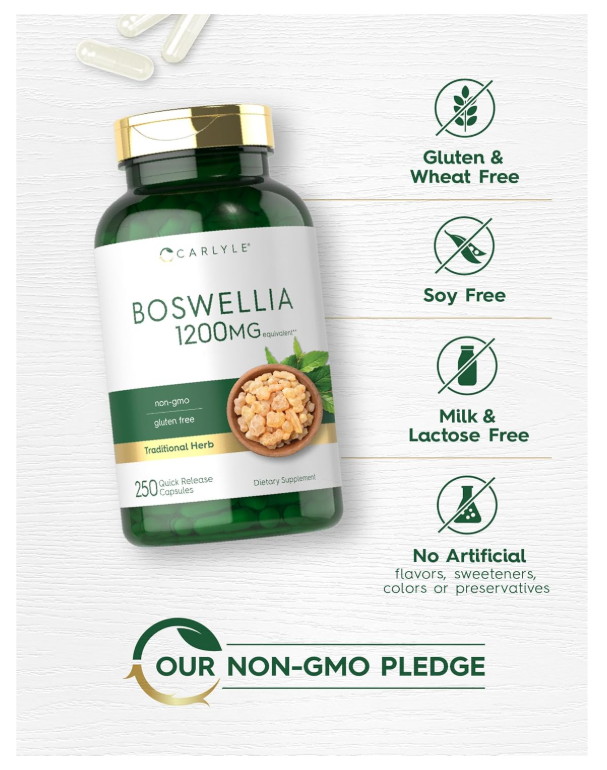 Boswellia Serrata Carlyle | 250 Cápsulas | Complejo con Pimienta Negra | Sin OMG, Sin gluten