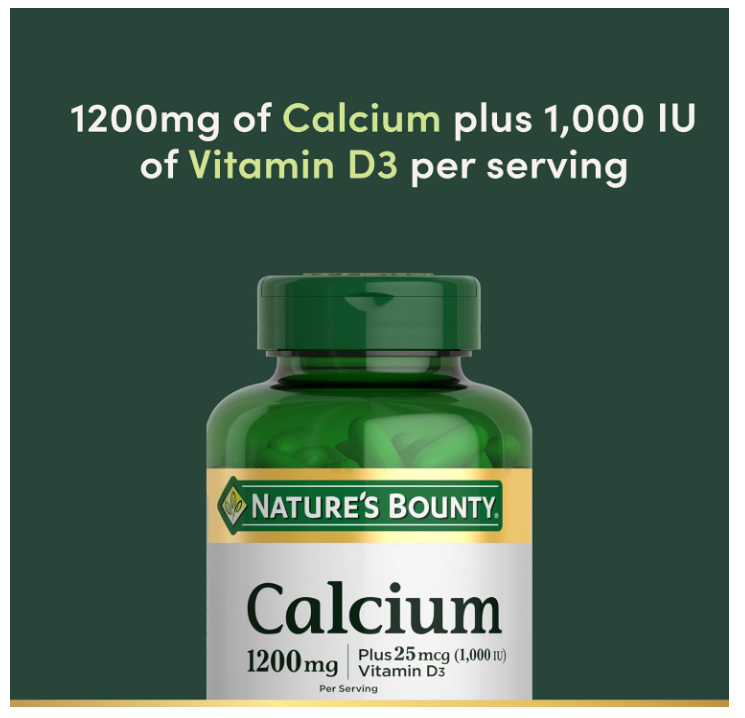 Calcio 1200mg Nature’s Bounty | 120 Softgels | Sin OMG, Sin Gluten