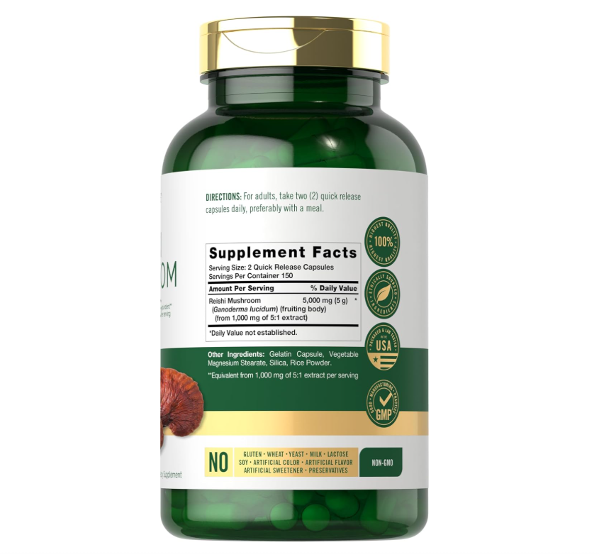 Hongos Reishi 5000mg Carlyle  | 300 Cápsulas | Sin OMG y Sin Gluten