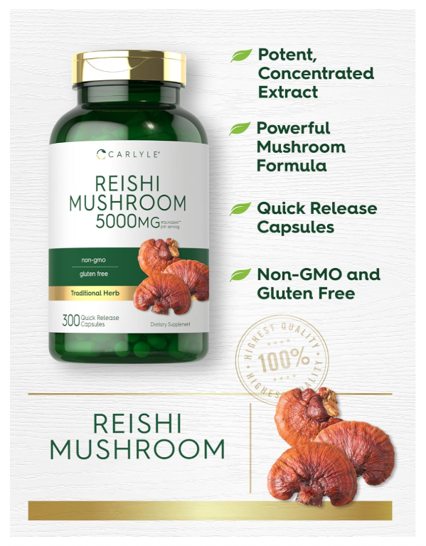 Hongos Reishi 5000mg Carlyle  | 300 Cápsulas | Sin OMG y Sin Gluten