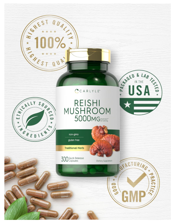 Hongos Reishi 5000mg Carlyle  | 300 Cápsulas | Sin OMG y Sin Gluten