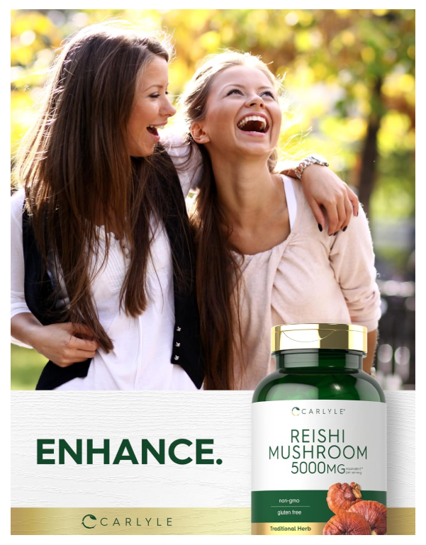 Hongos Reishi 5000mg Carlyle  | 300 Cápsulas | Sin OMG y Sin Gluten
