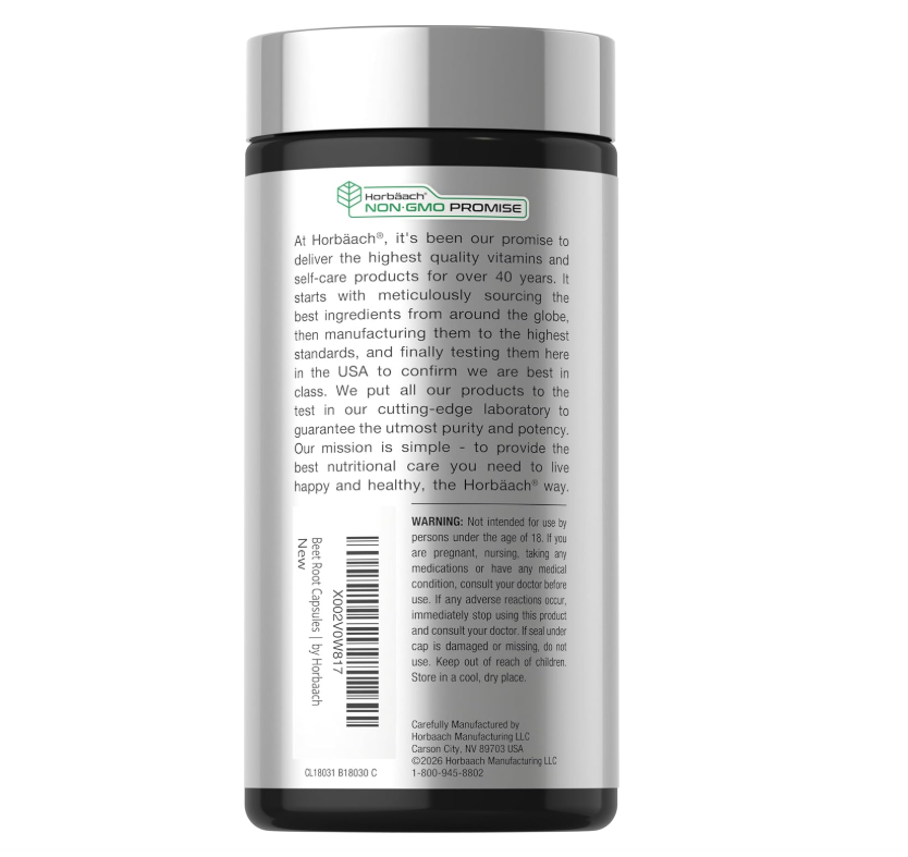 Raíz de Remolacha 8000 mg Horbäach | 320 Cápsulas | Sin OMG, Sin Gluten