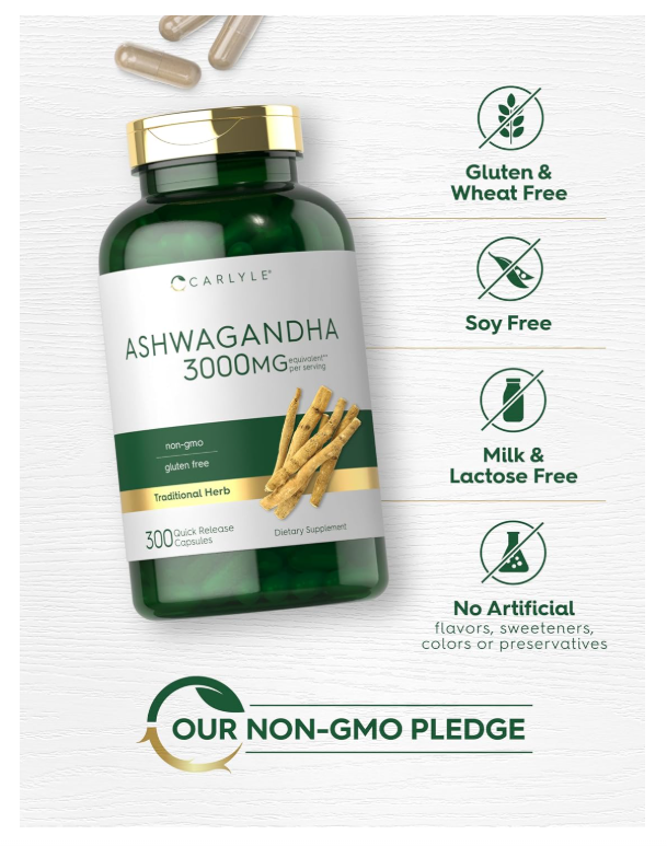 Ashwagandha Carlyle | 3000mg | 300 Cápsulas | Sin gluten, Sin OMG