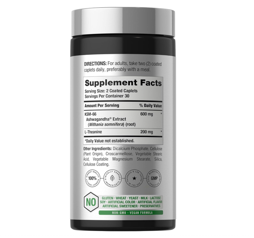 KSM-66 Ashwagandha Horbäach | Con L-teanina | 60 Cápsulas | Sin OMG, Sin Gluten