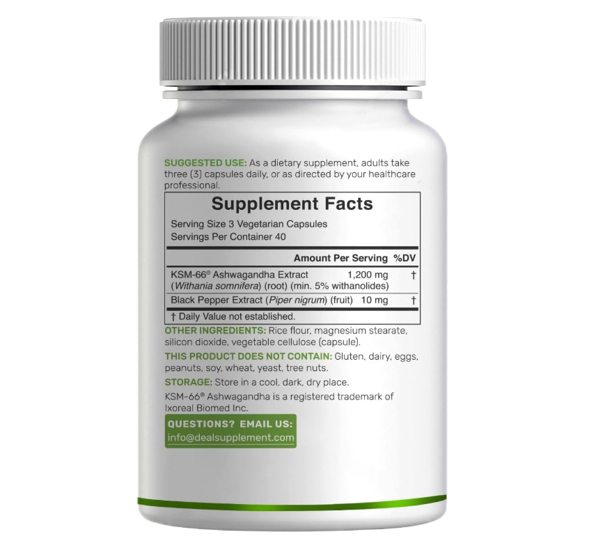 KSM 66 Ashwagandha Deal | 1200 mg con Pimienta Negra | 120 Cápsulas