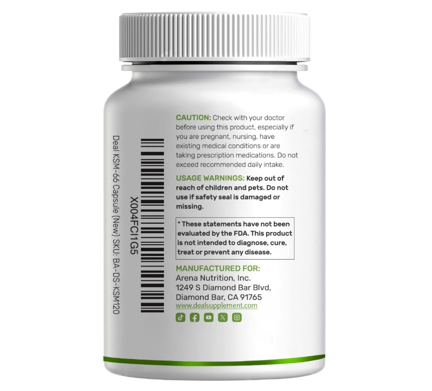 KSM 66 Ashwagandha Deal | 1200 mg con Pimienta Negra | 120 Cápsulas