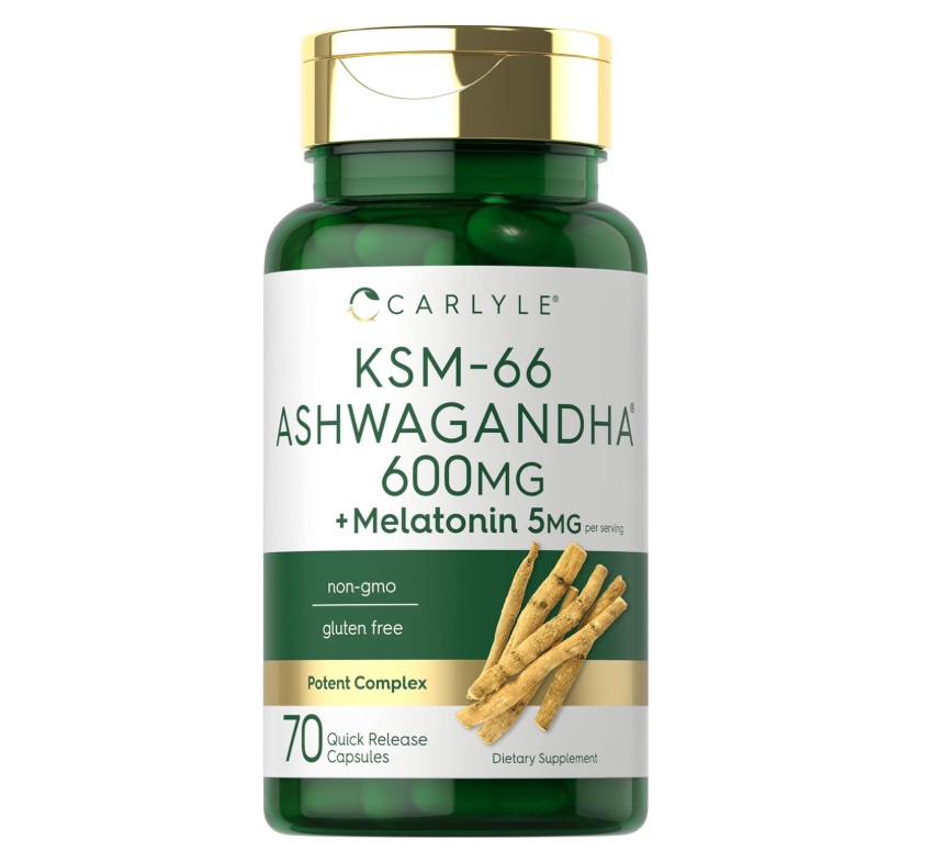 KSM-66 Ashwagandha Carlyle  600mg | 70 Cápsulas | Con Melatonina 5mg | Sin OMG, Sin Gluten