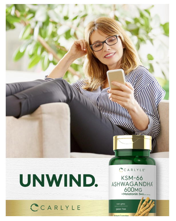 KSM-66 Ashwagandha Carlyle  600mg | 70 Cápsulas | Con Melatonina 5mg | Sin OMG, Sin Gluten