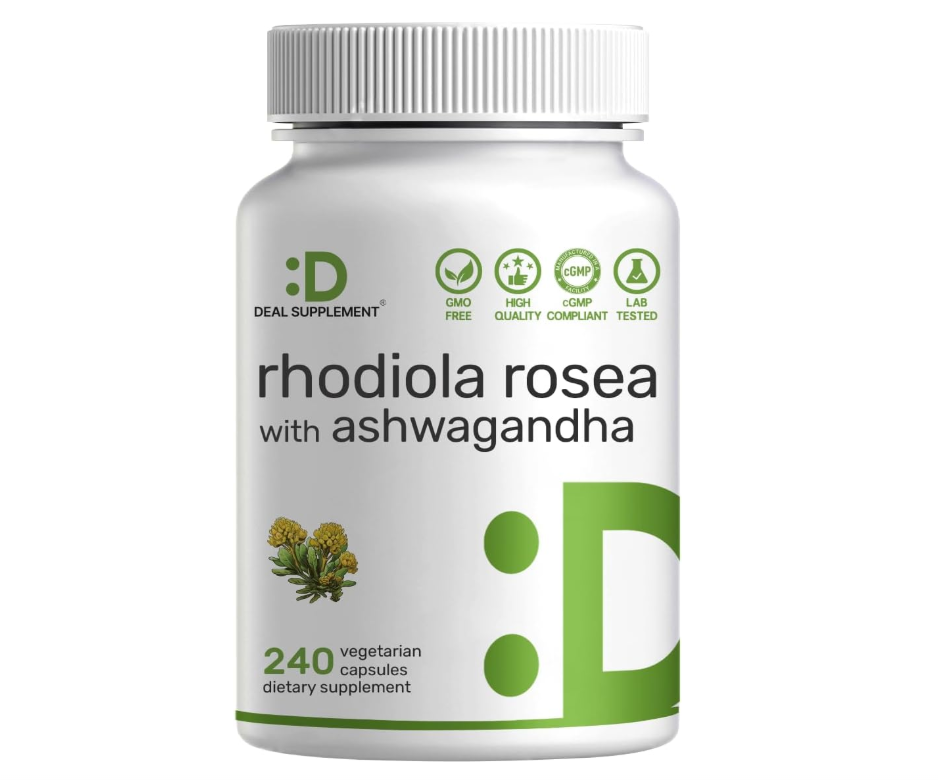 Rhodiola Rosea con Ashwagandha | 240 Cápsulas | Extracto de raíz 10:1 de máxima potencia