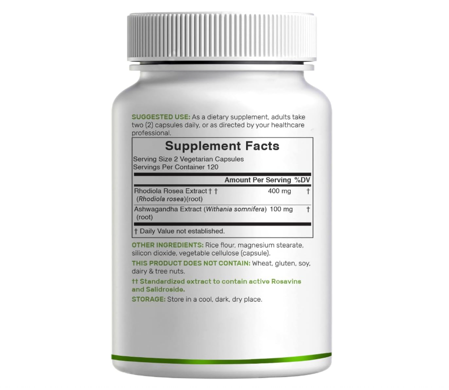 Rhodiola Rosea con Ashwagandha | 240 Cápsulas | Extracto de raíz 10:1 de máxima potencia