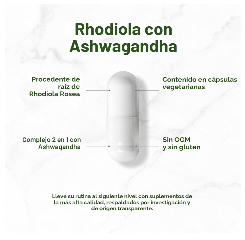 Rhodiola Rosea con Ashwagandha | 240 Cápsulas | Extracto de raíz 10:1 de máxima potencia